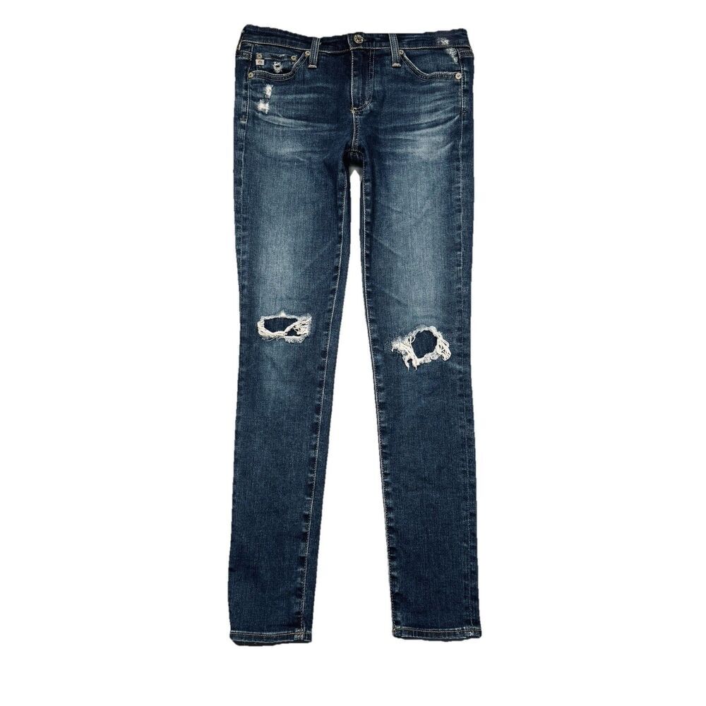 AG Adriano Goldschmied Legging Ankle Skinny Jeans 25 (27x27.5) Blue Distressed